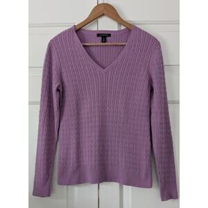 Lands' End Purple Cable Knit V Neck Sweater